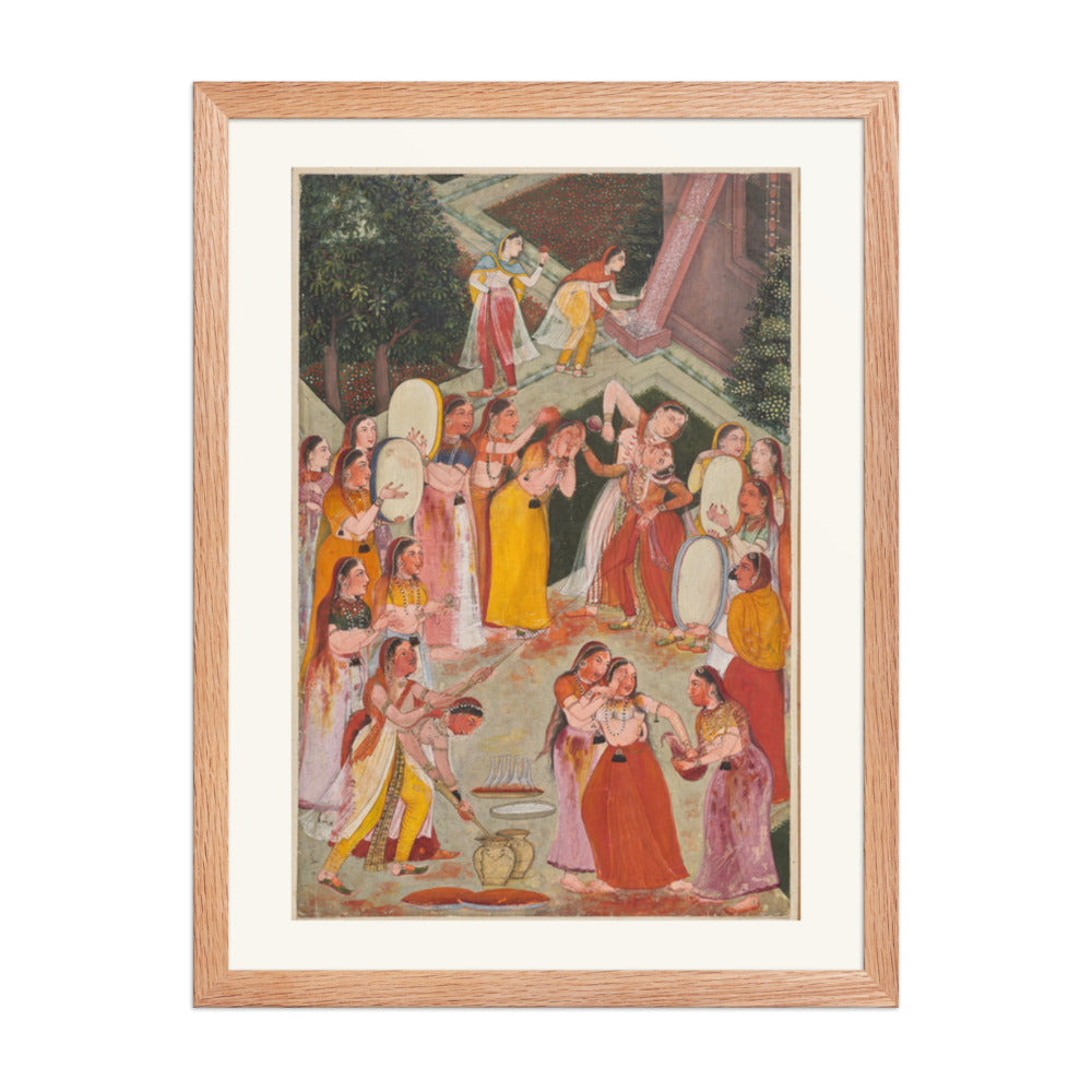 Girls Spraying Each Other at Holi — Restored Rajput Wall Art — view 3