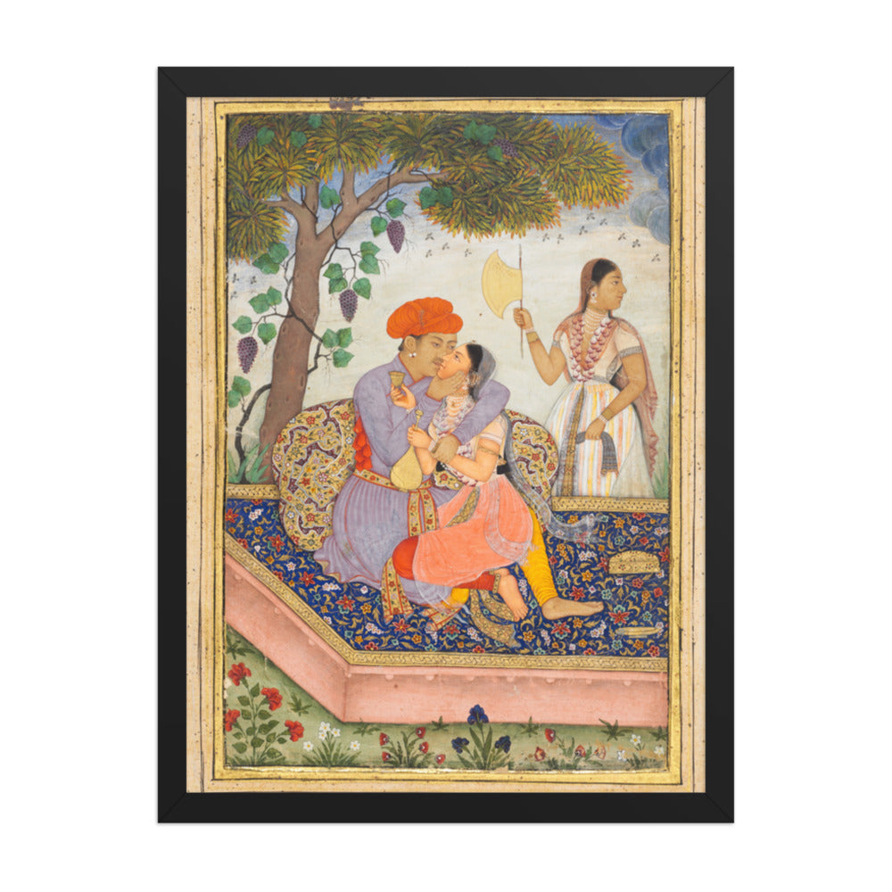 Lovers Embracing — Restored Mughal Wall Art — view 1