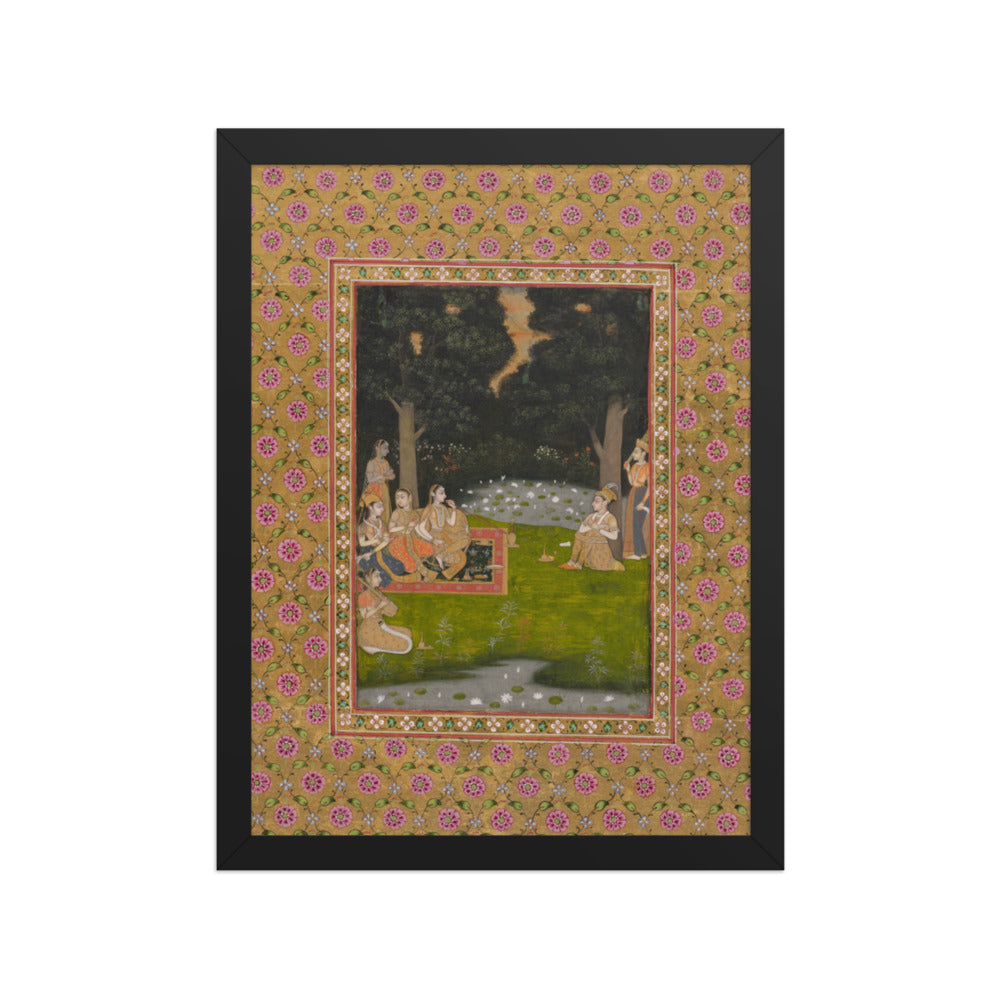 Princely ascetic in the forest visited by ladies — Restored Indian Court Wall Art — view 2