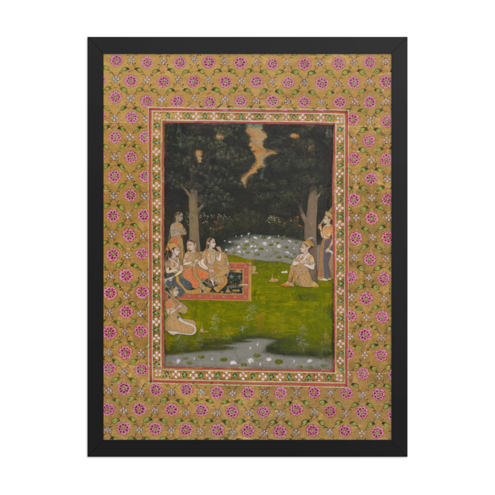 Princely ascetic in the forest visited by ladies — Restored Indian Court Wall Art — view 1