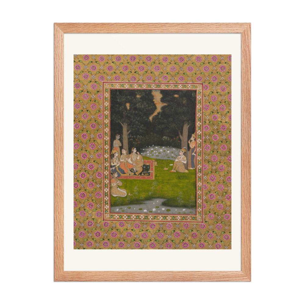 Princely ascetic in the forest visited by ladies — Restored Indian Court Wall Art — view 3
