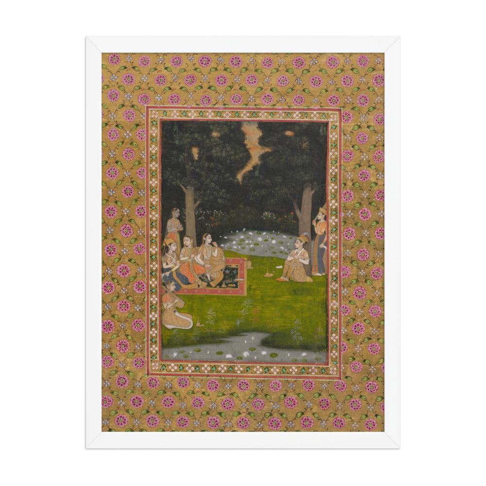 Princely ascetic in the forest visited by ladies — Restored Indian Court Wall Art — view 5