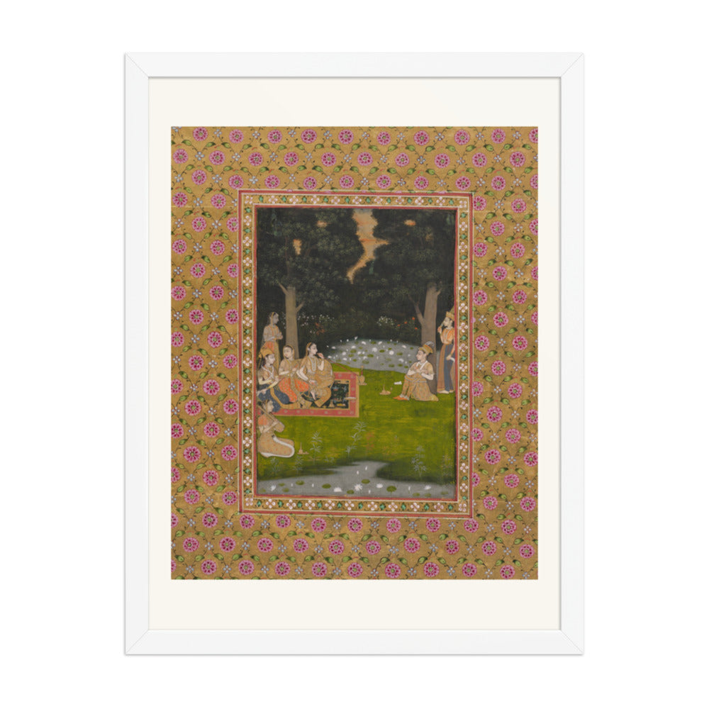 Princely ascetic in the forest visited by ladies — Restored Indian Court Wall Art — view 5