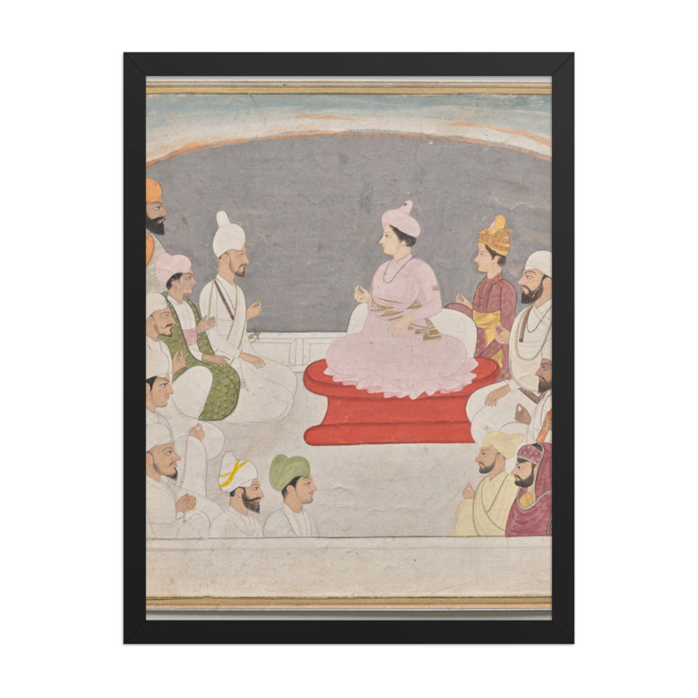 Raja Sansar Chand of Kangra and courtiers — Restored Pahari Wall Art — view 1