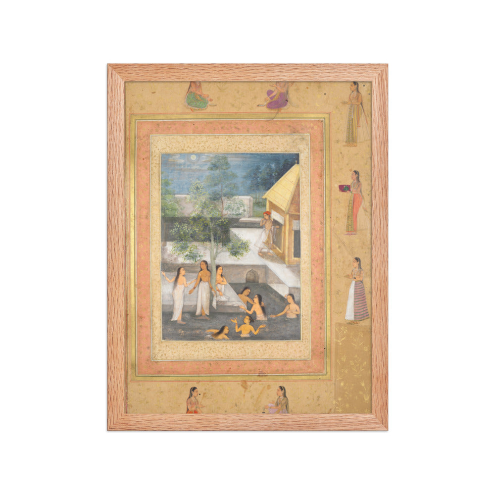 Harem night-bathing scene, from the Late Shah Jahan Album — Restored Mughal Wall Art — view 4
