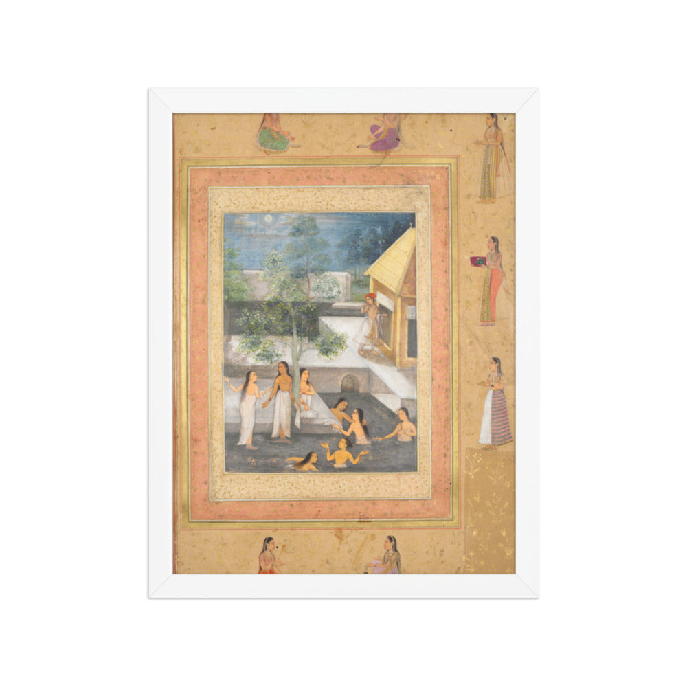 Harem night-bathing scene, from the Late Shah Jahan Album — Restored Mughal Wall Art — view 6