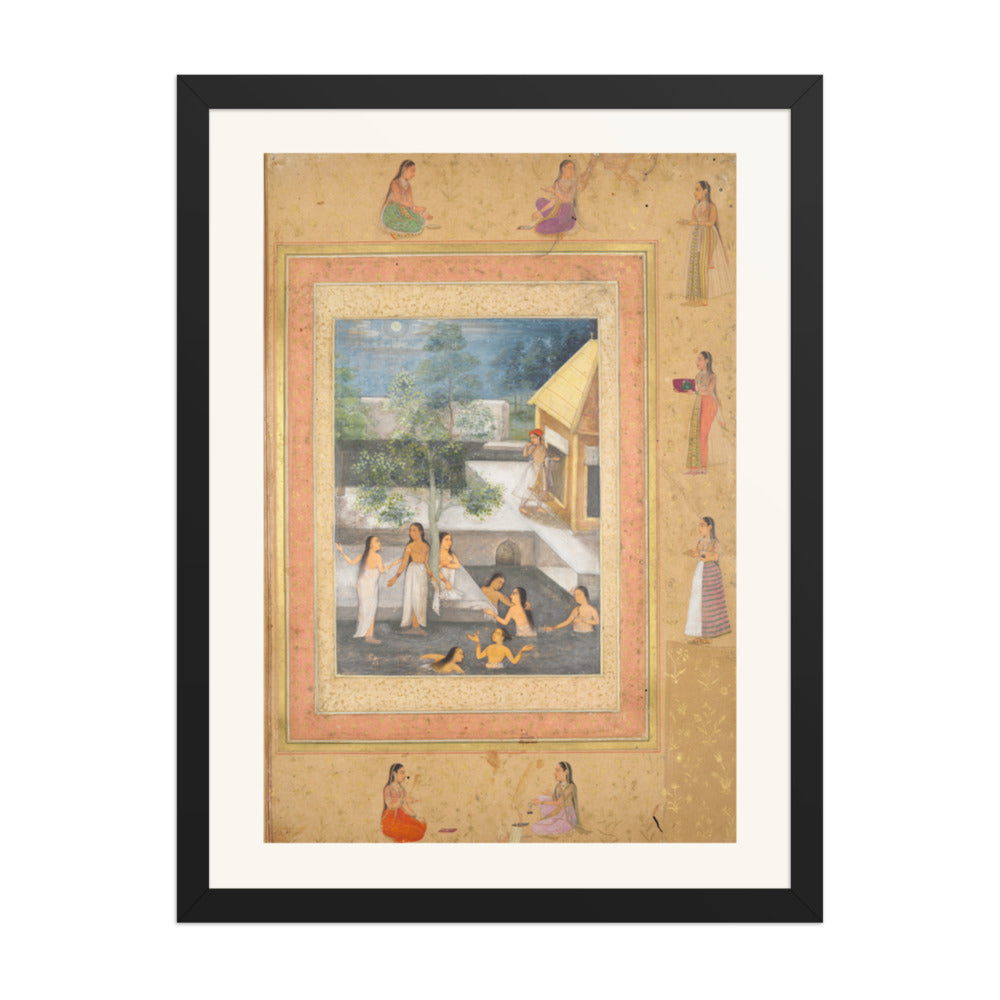 A Night of Bathing in the Harem, from the Late Shah Jahan Album — Restored Mughal Wall Art — view 1
