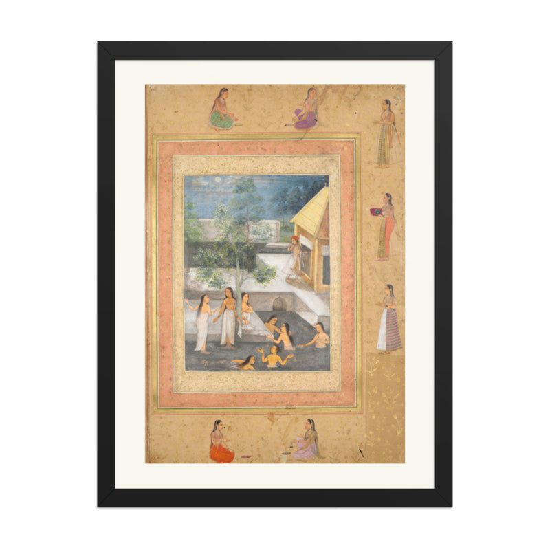 A Night of Bathing in the Harem, from the Late Shah Jahan Album — Restored Mughal Wall Art