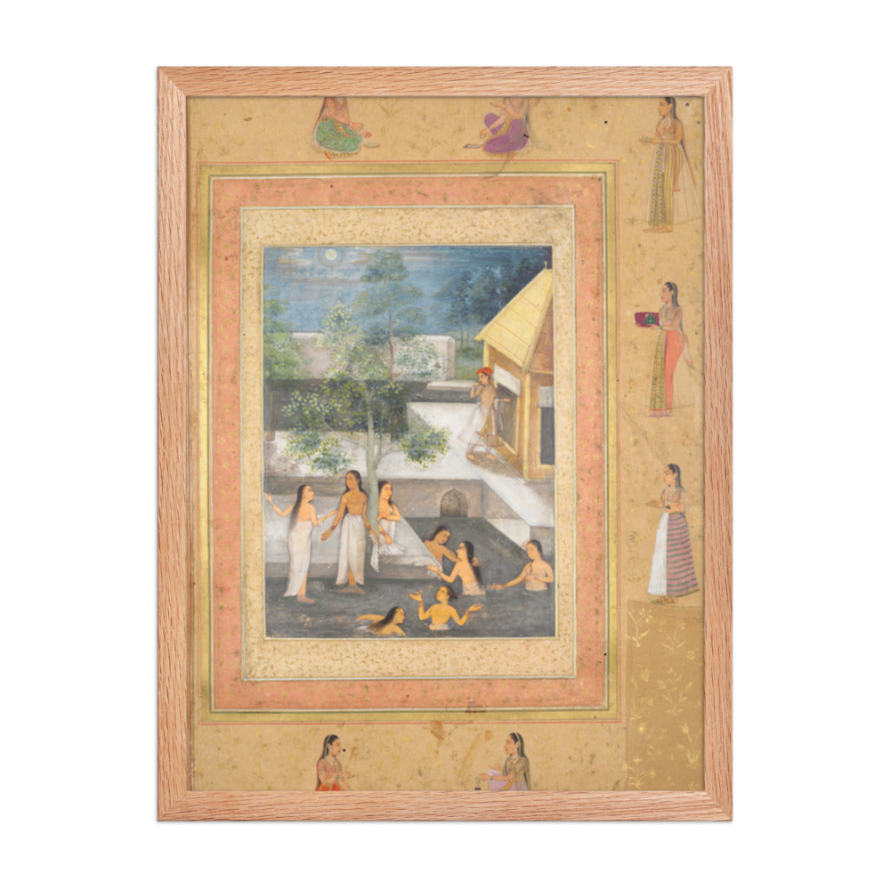 Harem night-bathing scene, from the Late Shah Jahan Album — Restored Mughal Wall Art — view 3