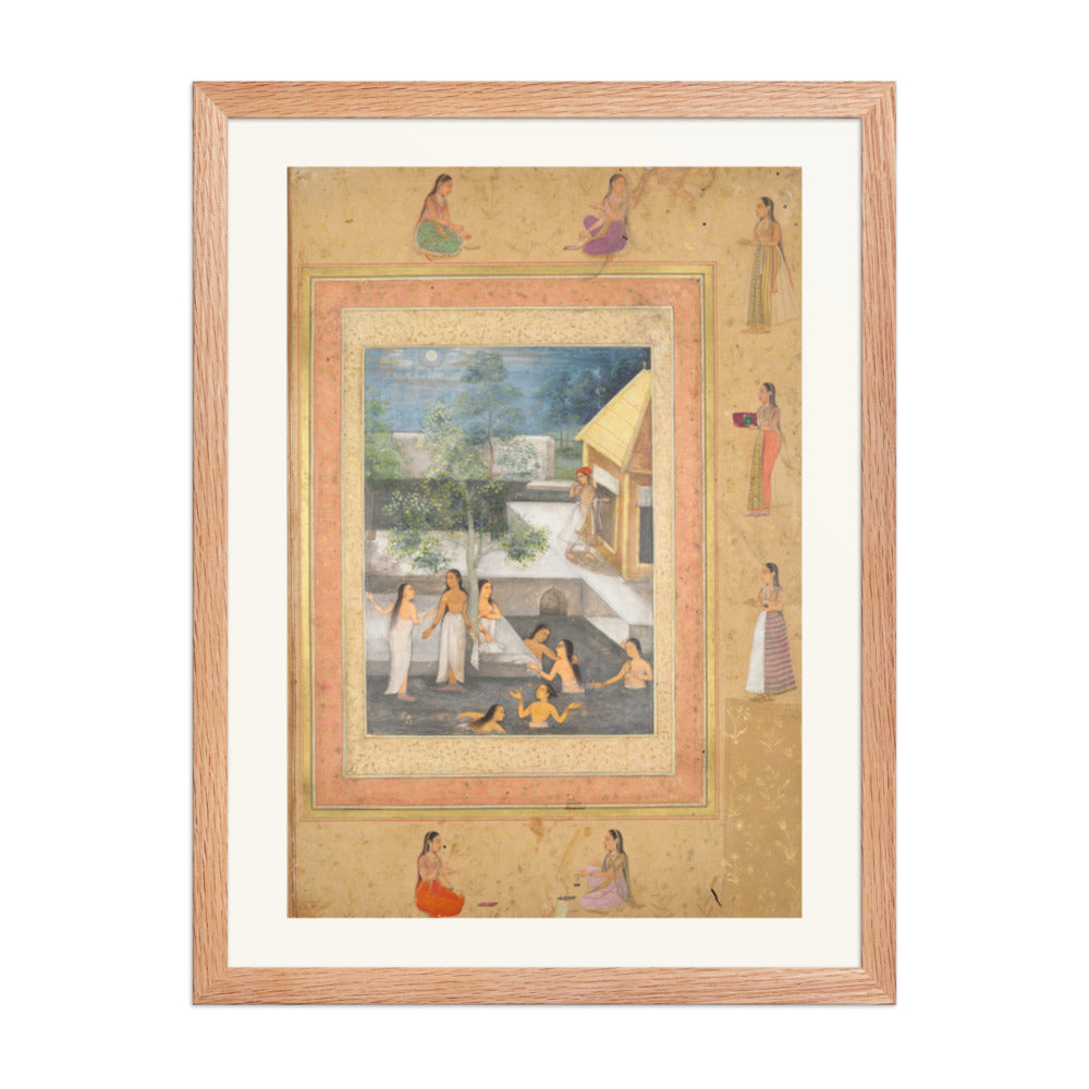 A Night of Bathing in the Harem, from the Late Shah Jahan Album — Restored Mughal Wall Art — view 3