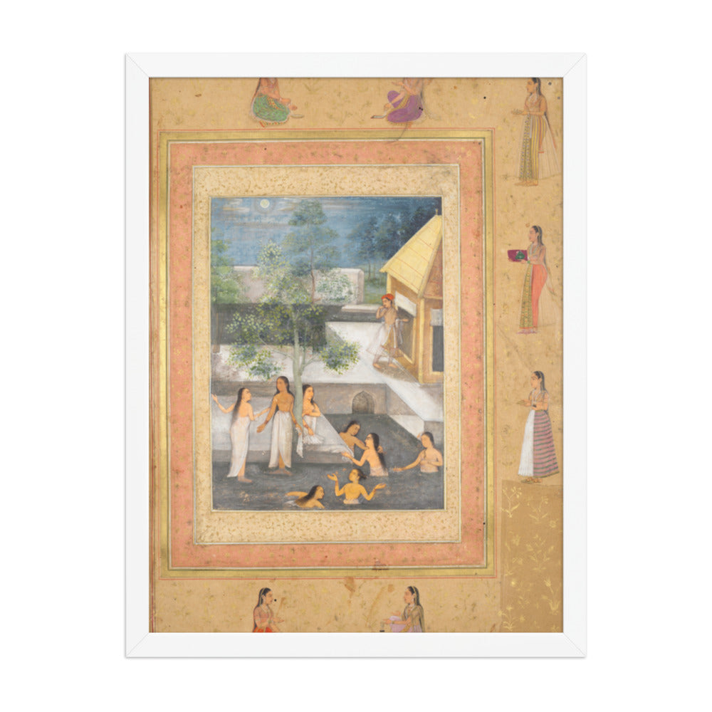 Harem night-bathing scene, from the Late Shah Jahan Album — Restored Mughal Wall Art — view 5