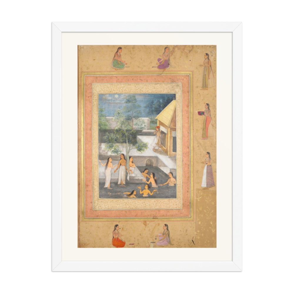 A Night of Bathing in the Harem, from the Late Shah Jahan Album — Restored Mughal Wall Art — view 5
