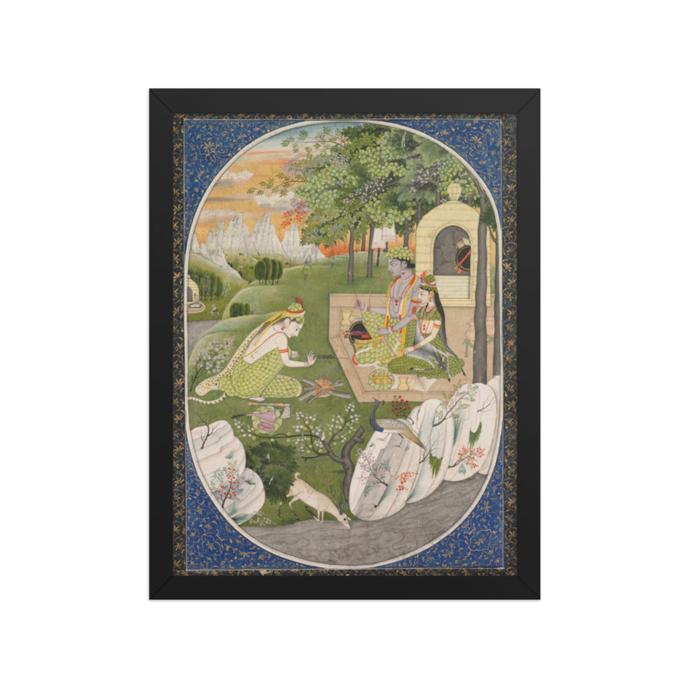 Rama, Sita, and Lakshmana in the forest — Restored Pahari Wall Art — view 2