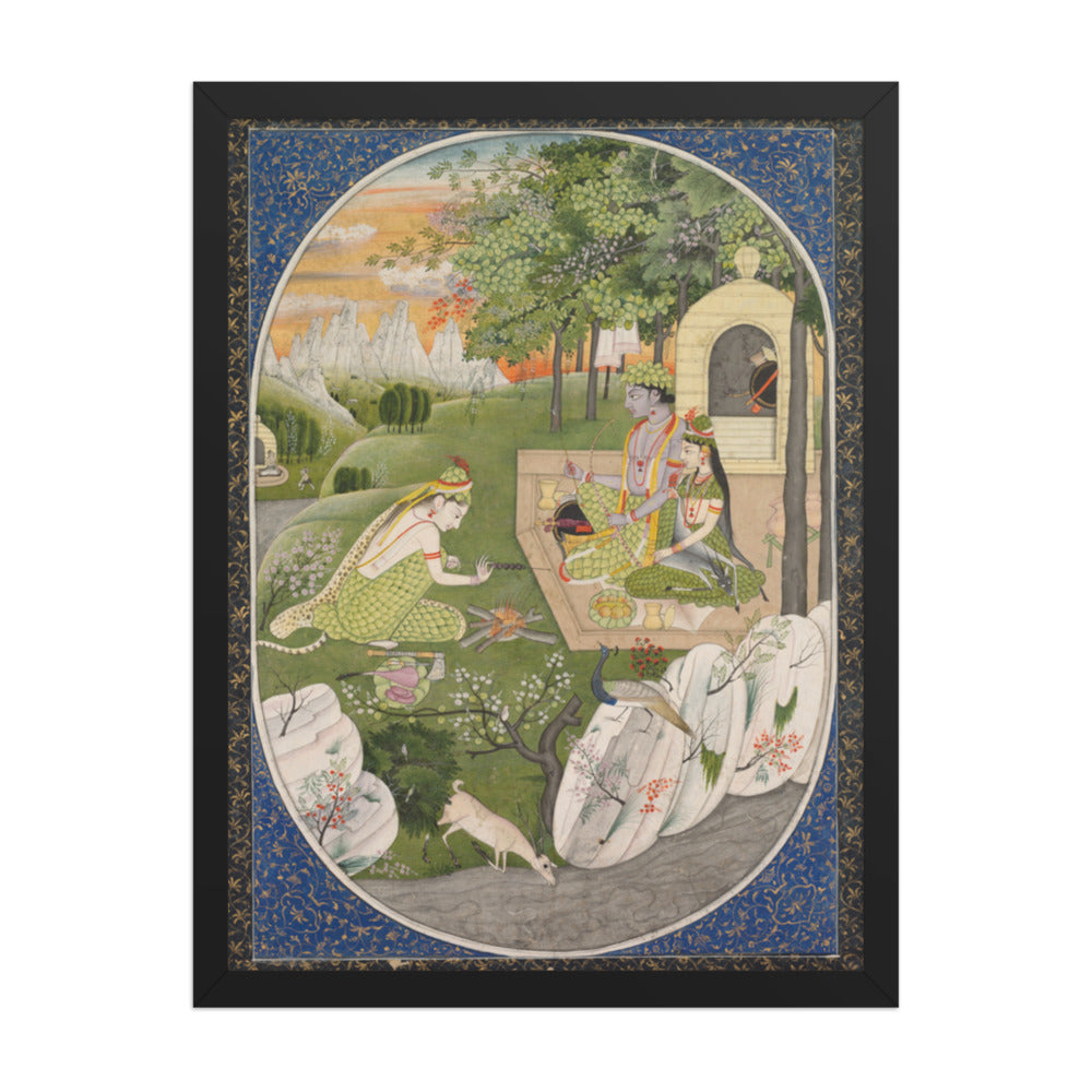 Rama, Sita, and Lakshmana in the forest — Restored Pahari Wall Art — view 1