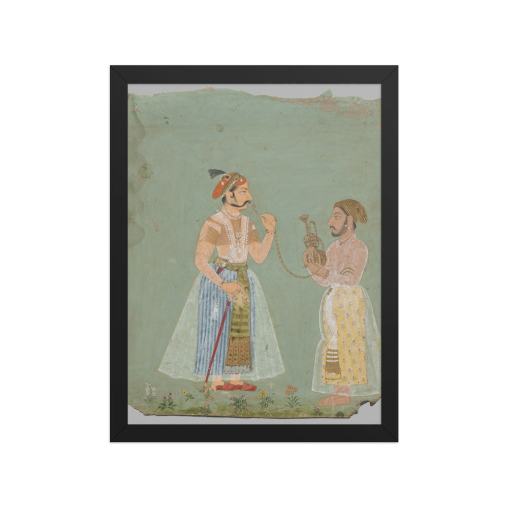 Rana Amar Singh II (reigned 1698–1710) smoking a hookah — Restored Rajput Wall Art — view 2