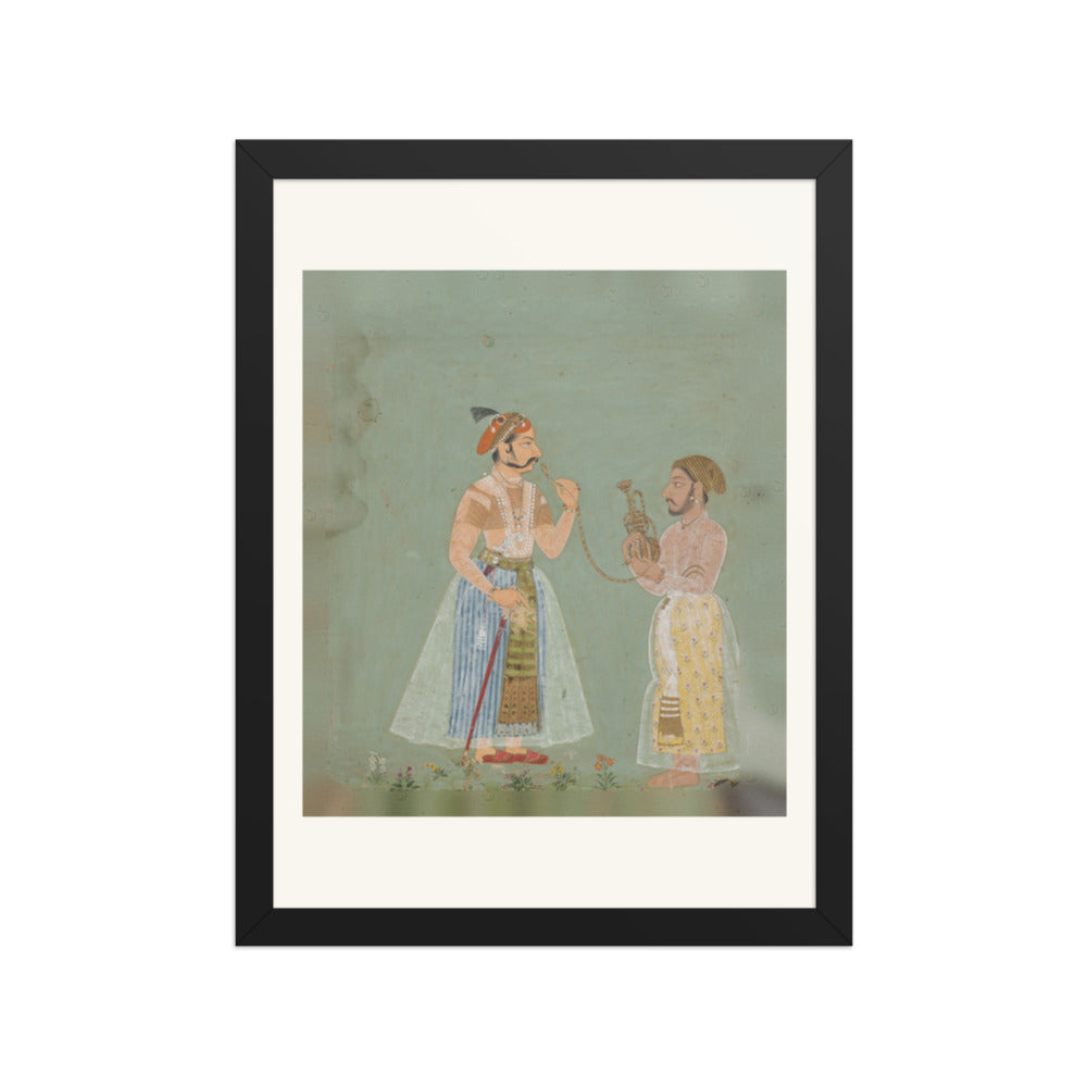 Rana Amar Singh II (reigned 1698–1710) smoking a hookah — Restored Rajput Wall Art — view 2