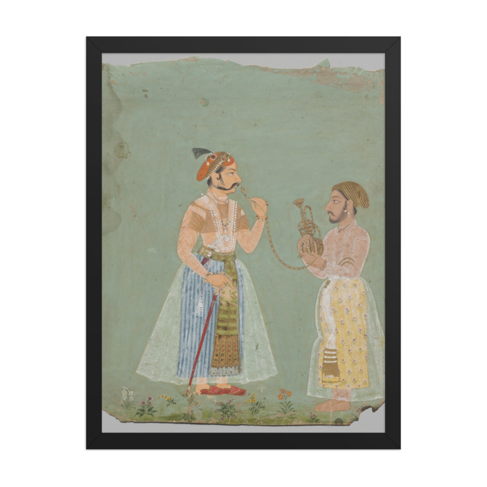 Rana Amar Singh II (reigned 1698–1710) smoking a hookah — Restored Rajput Wall Art — view 1