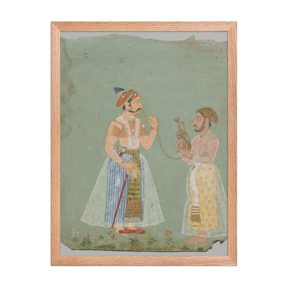 Rana Amar Singh II (reigned 1698–1710) smoking a hookah — Restored Rajput Wall Art — view 3