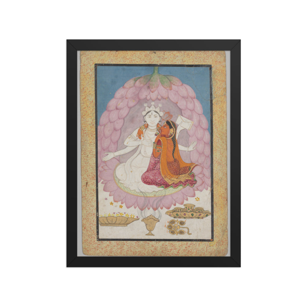 Divine couple seated in a lotus blossom — Restored Pahari Wall Art — view 2