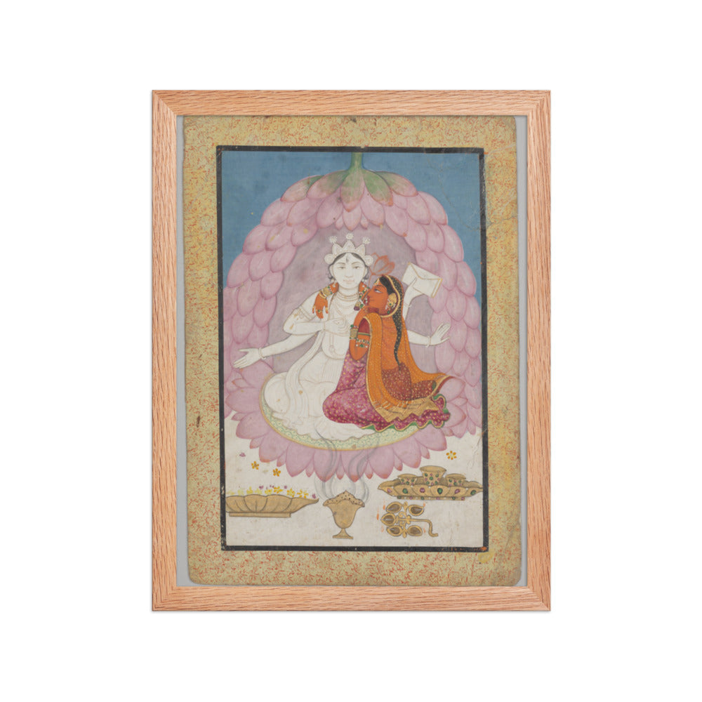 Divine couple seated in a lotus blossom — Restored Pahari Wall Art — view 4