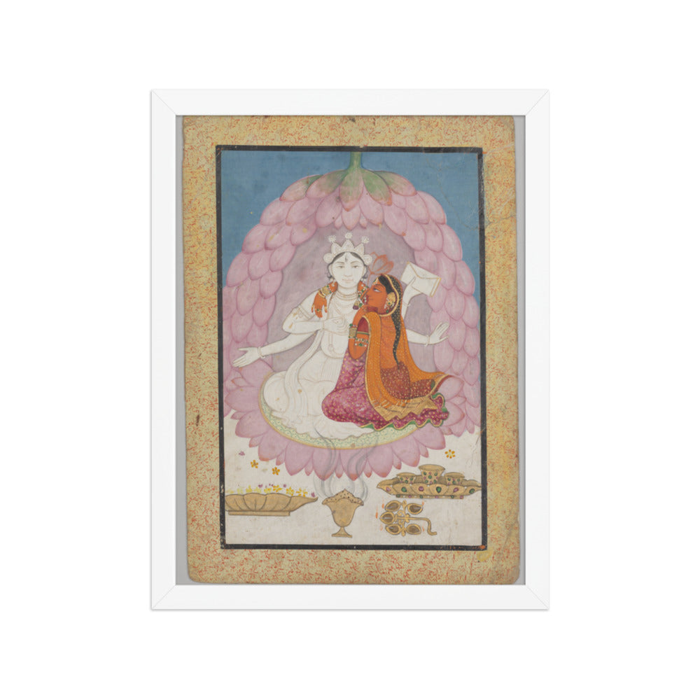 Divine couple seated in a lotus blossom — Restored Pahari Wall Art — view 6