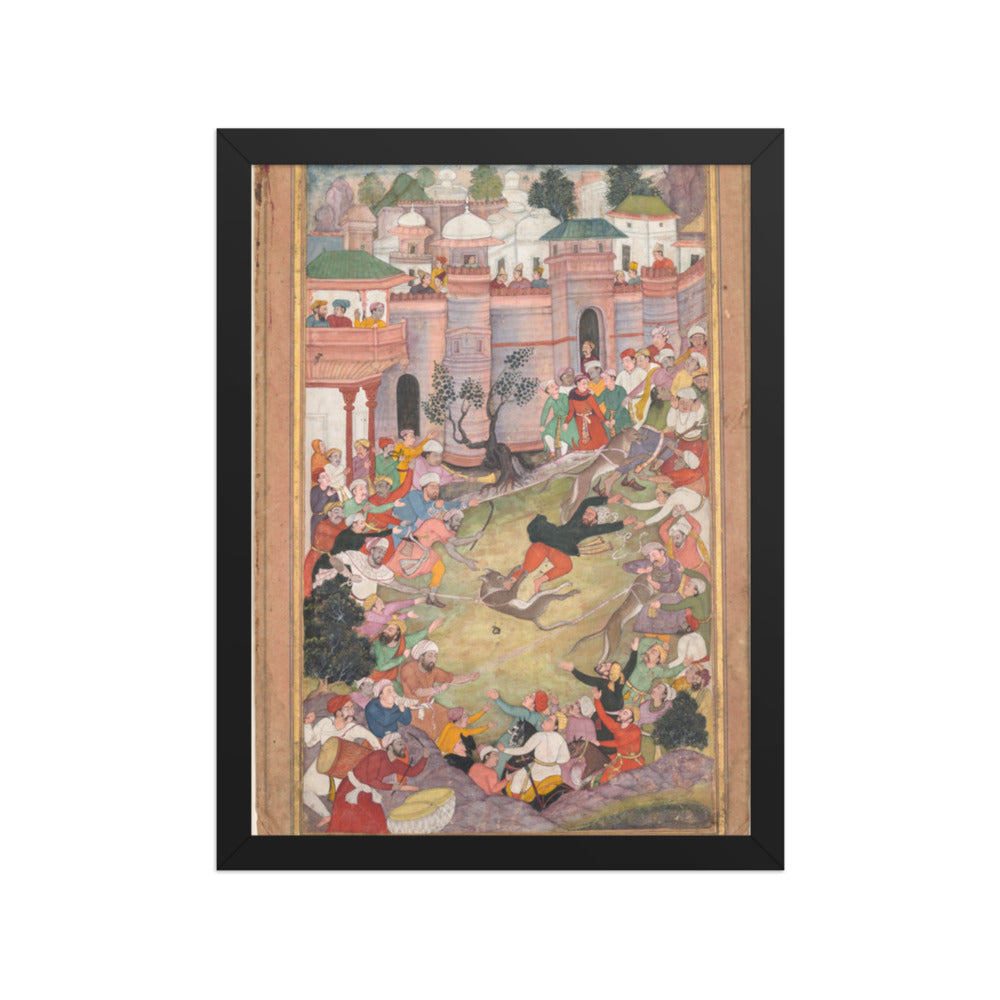 The game of wolf-running in Tabriz, from an Akbar-nama (Book of Akbar) — Restored Indian Court Wall Art — view 2