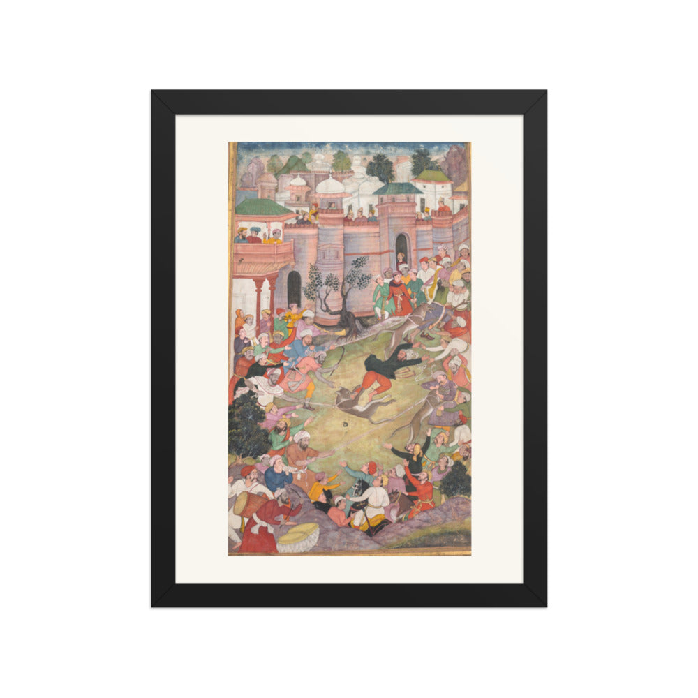 The game of wolf-running in Tabriz, from an Akbar-nama (Book of Akbar) — Restored Indian Court Wall Art — view 2