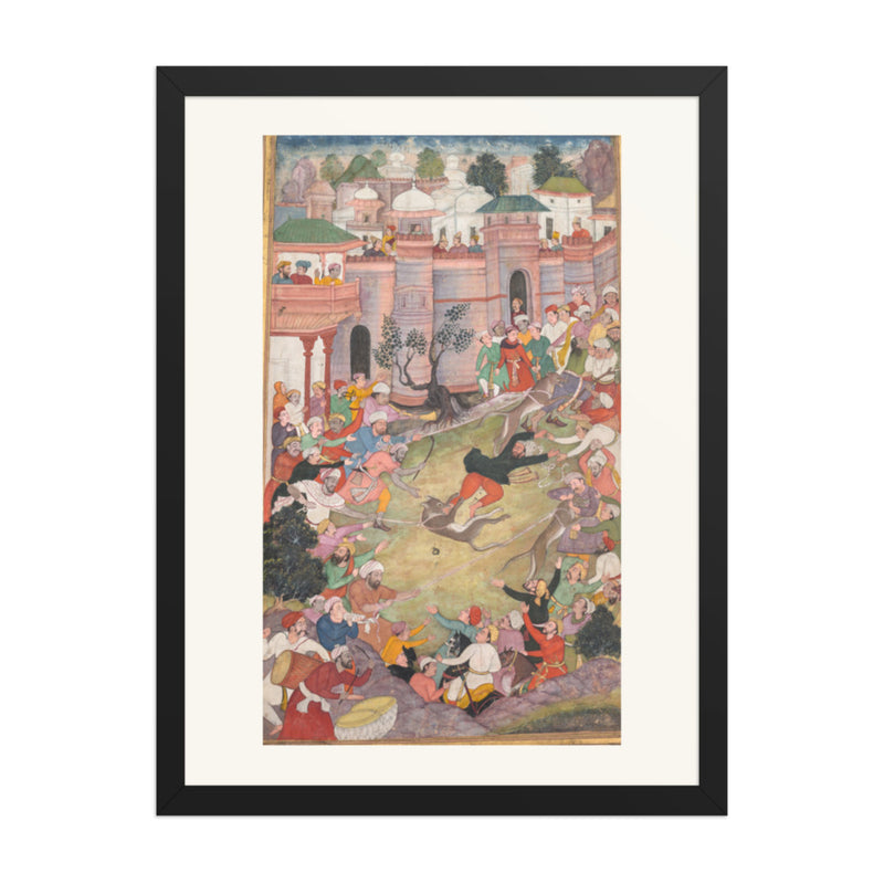 The game of wolf-running in Tabriz, from an Akbar-nama (Book of Akbar) — Restored Indian Court Wall Art