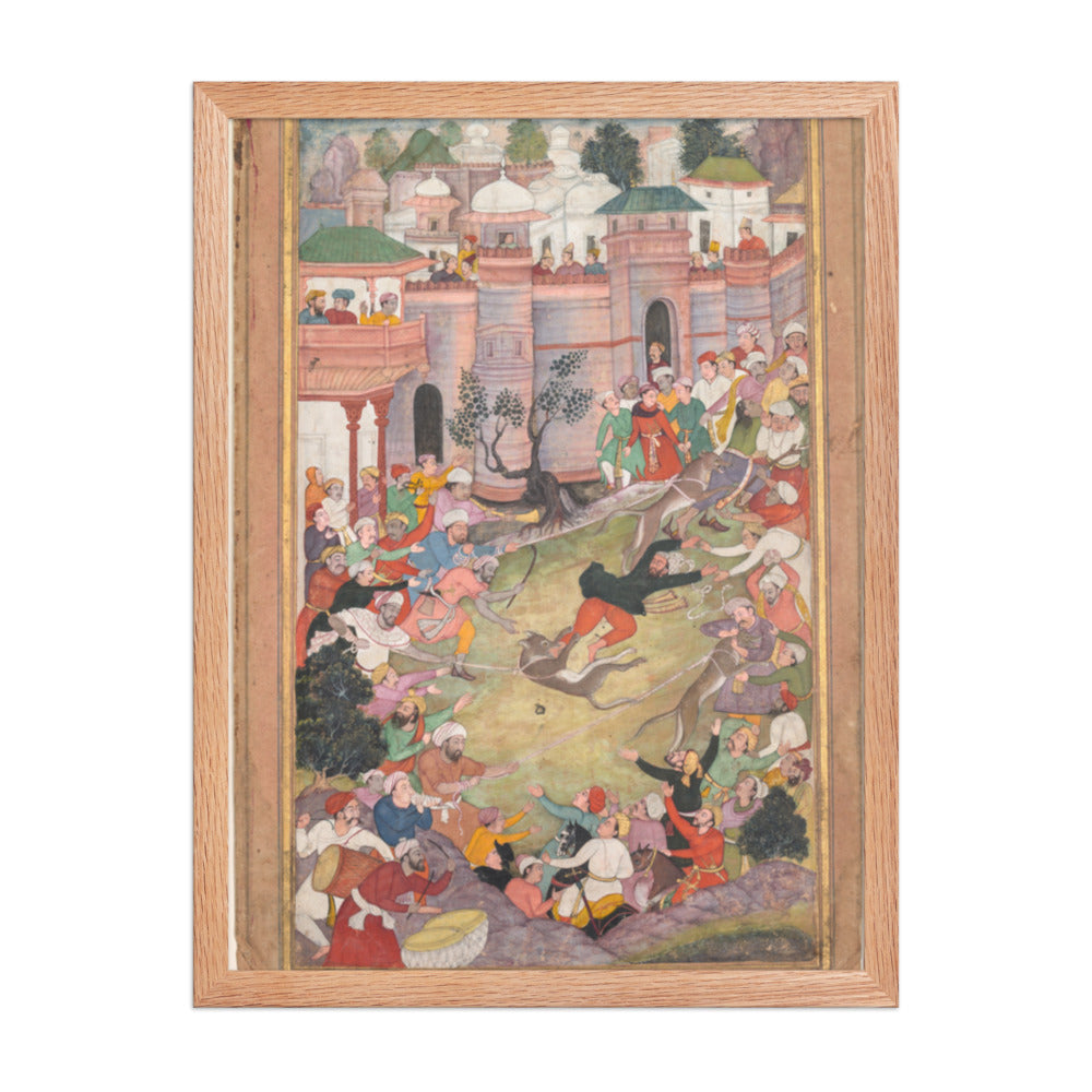 The game of wolf-running in Tabriz, from an Akbar-nama (Book of Akbar) — Restored Indian Court Wall Art — view 3