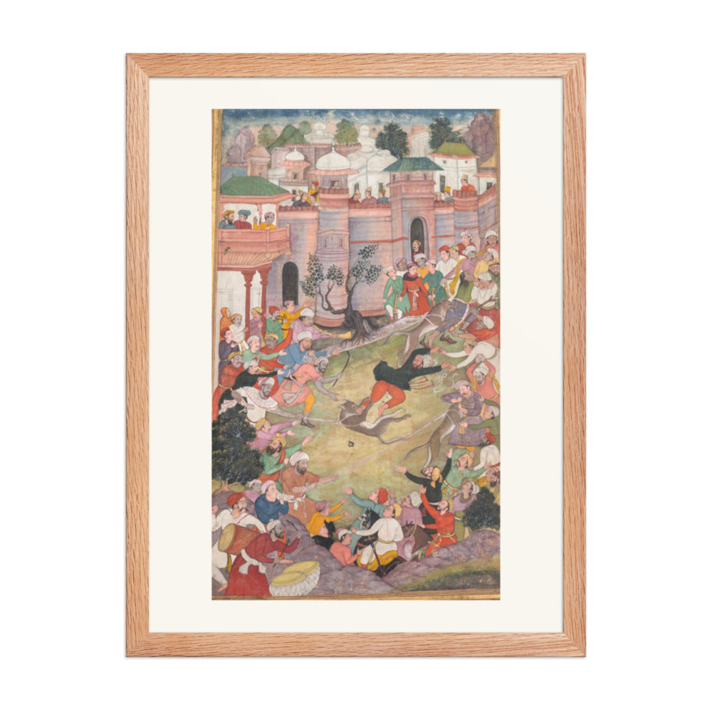 The game of wolf-running in Tabriz, from an Akbar-nama (Book of Akbar) — Restored Indian Court Wall Art — view 3