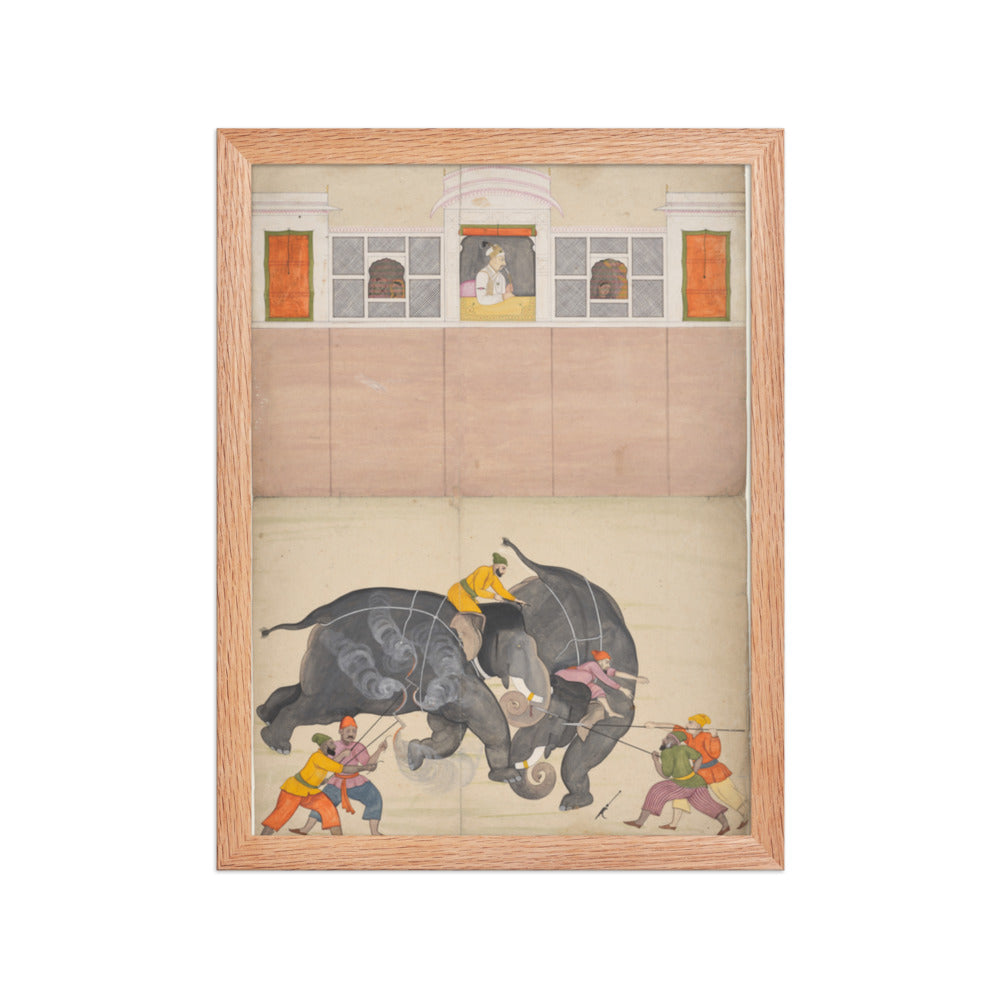 Two Elephants Fighting in a Courtyard Before Muhammad Shah — Restored Pahari Wall Art — view 4