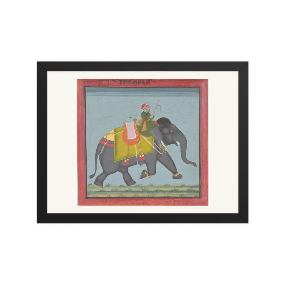 The Royal Elephant Ramkali with a Mahout — Restored Rajput Wall Art — view 2