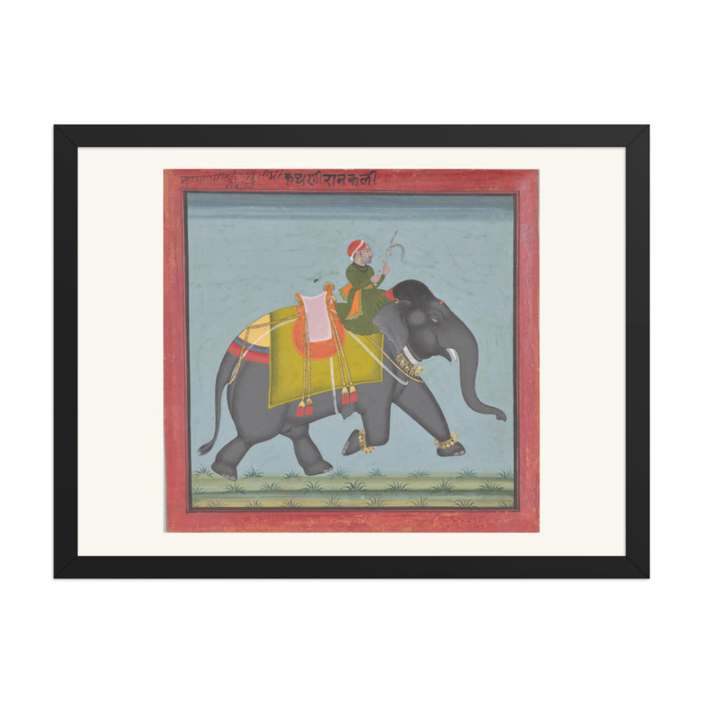 The Royal Elephant Ramkali with a Mahout — Restored Rajput Wall Art — view 1
