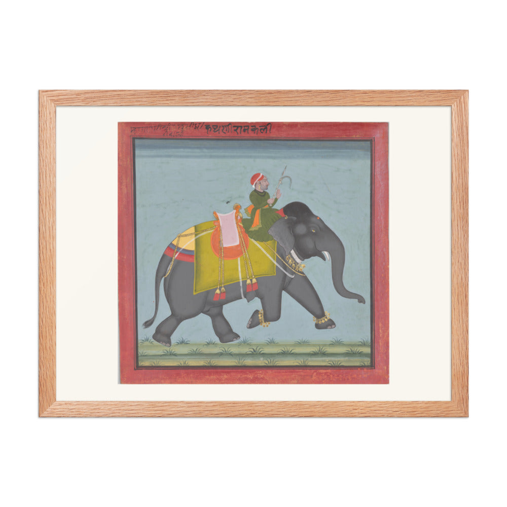 The Royal Elephant Ramkali with a Mahout — Restored Rajput Wall Art — view 3