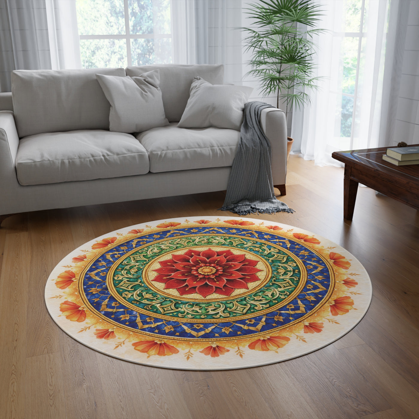 Mandala Floral Round Rug — Boho Decorative Floor Mat — view 4