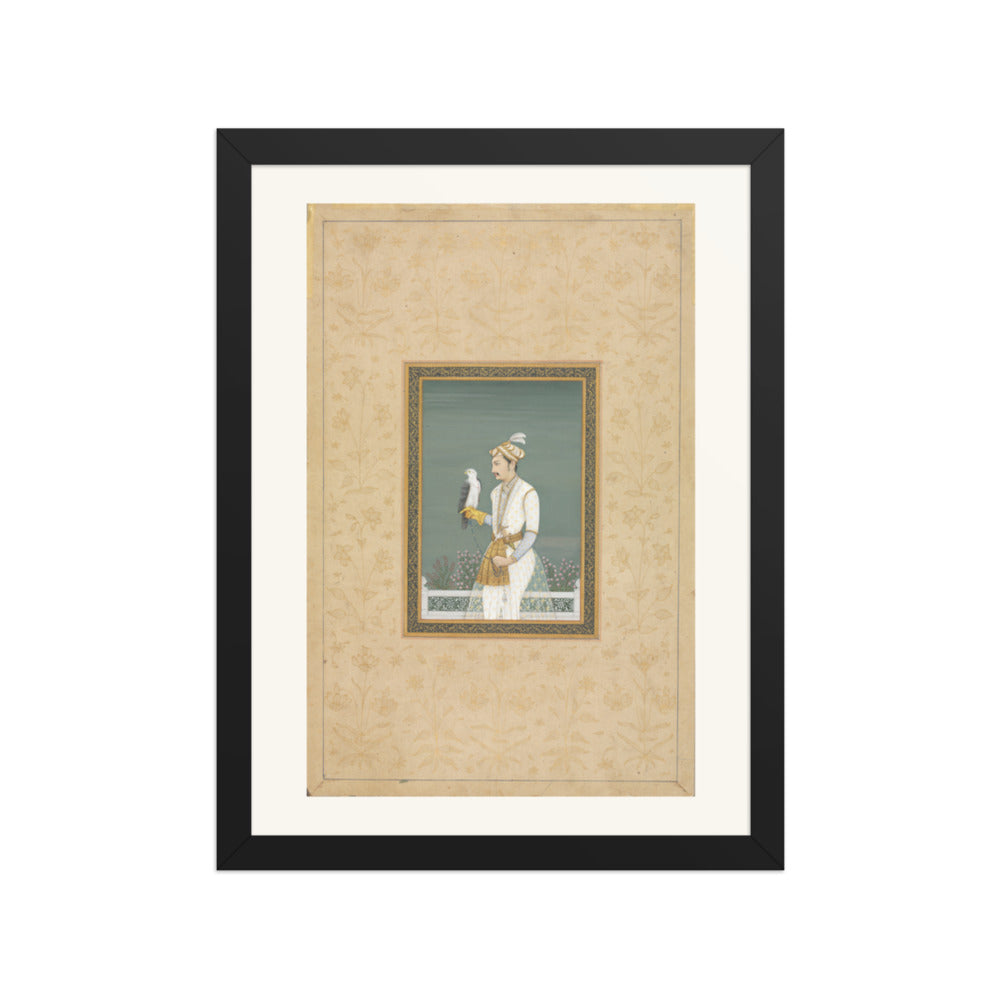 Portrait of a Prince with a Hawk — Restored Mughal Wall Art — view 2