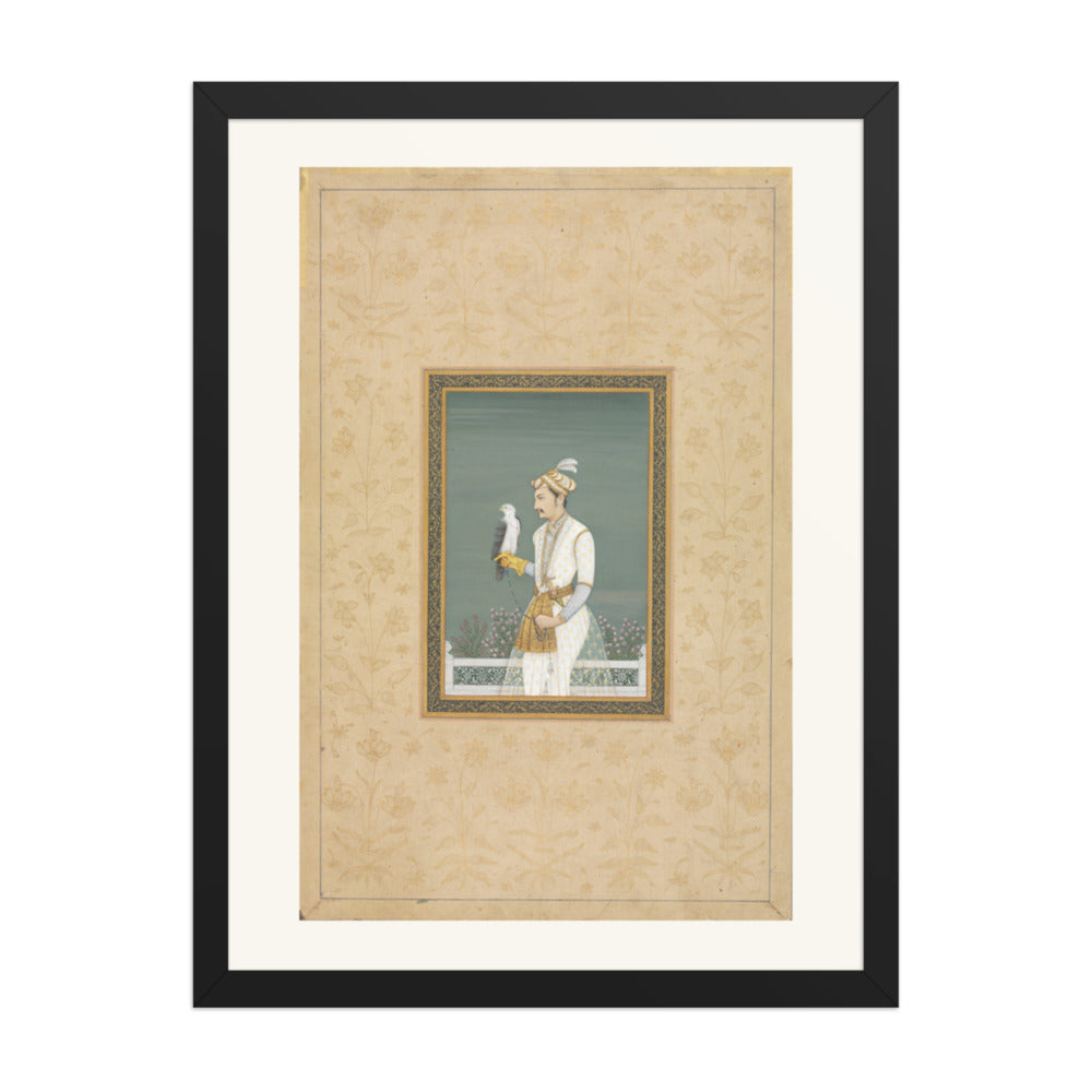 Portrait of a Prince with a Hawk — Restored Mughal Wall Art — view 1