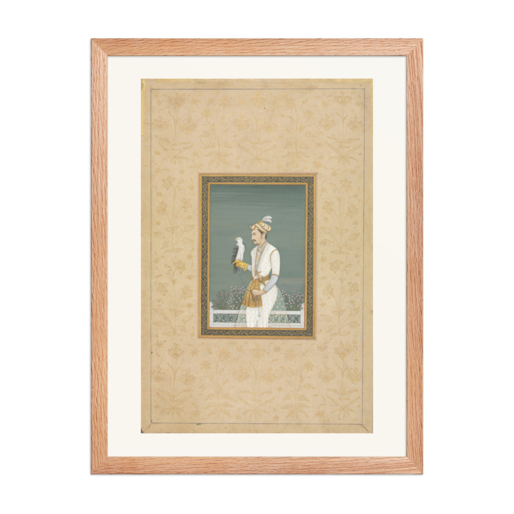 Portrait of a Prince with a Hawk — Restored Mughal Wall Art — view 3