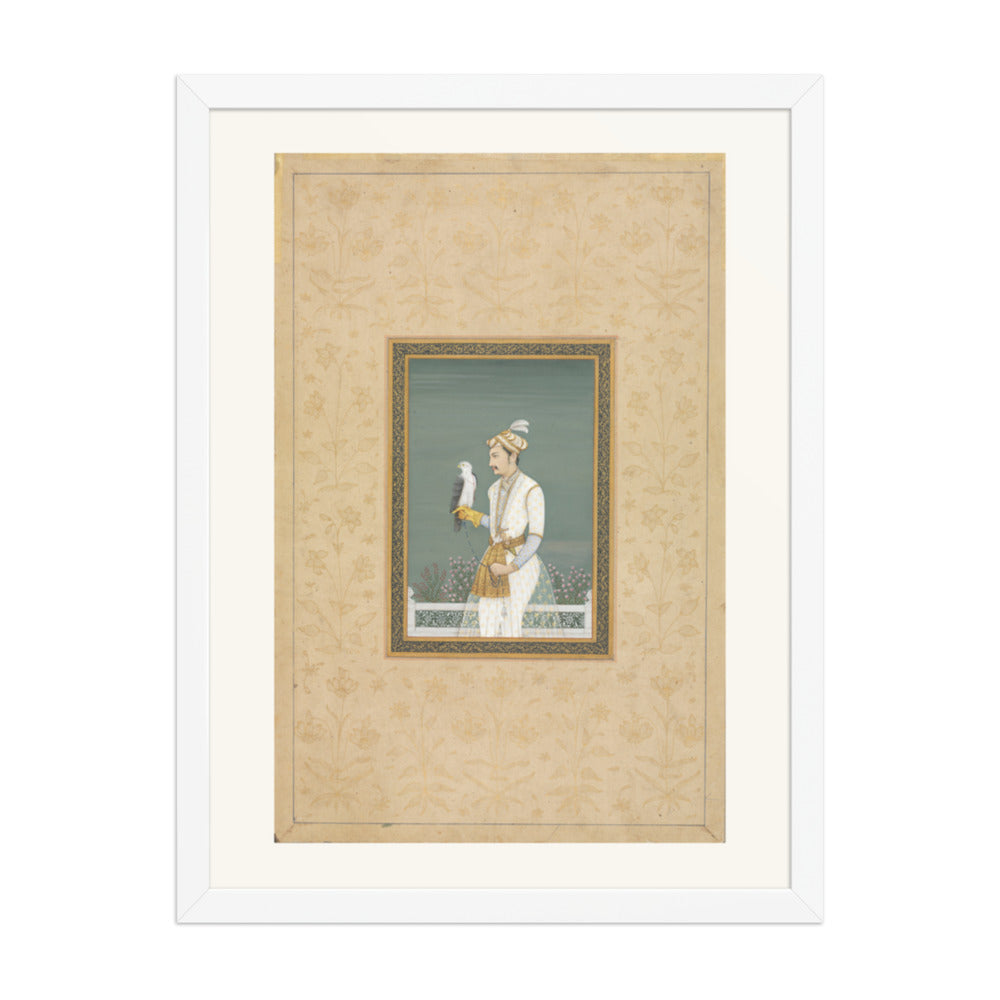 Portrait of a Prince with a Hawk — Restored Mughal Wall Art — view 5