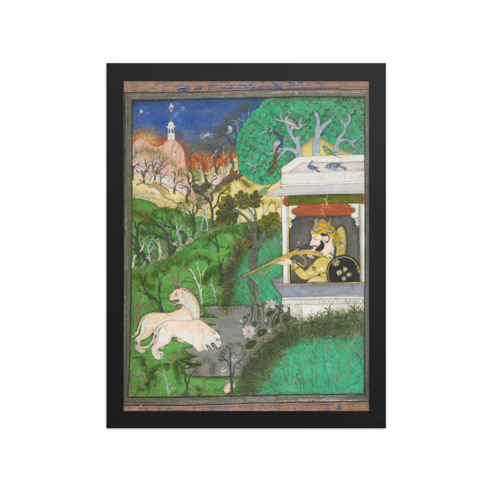 Maharaja Chattarsol of Kota Shooting Lions — Restored Rajput Wall Art — view 2
