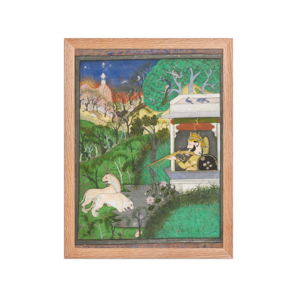 Maharaja Chattarsol of Kota Shooting Lions — Restored Rajput Wall Art — view 4