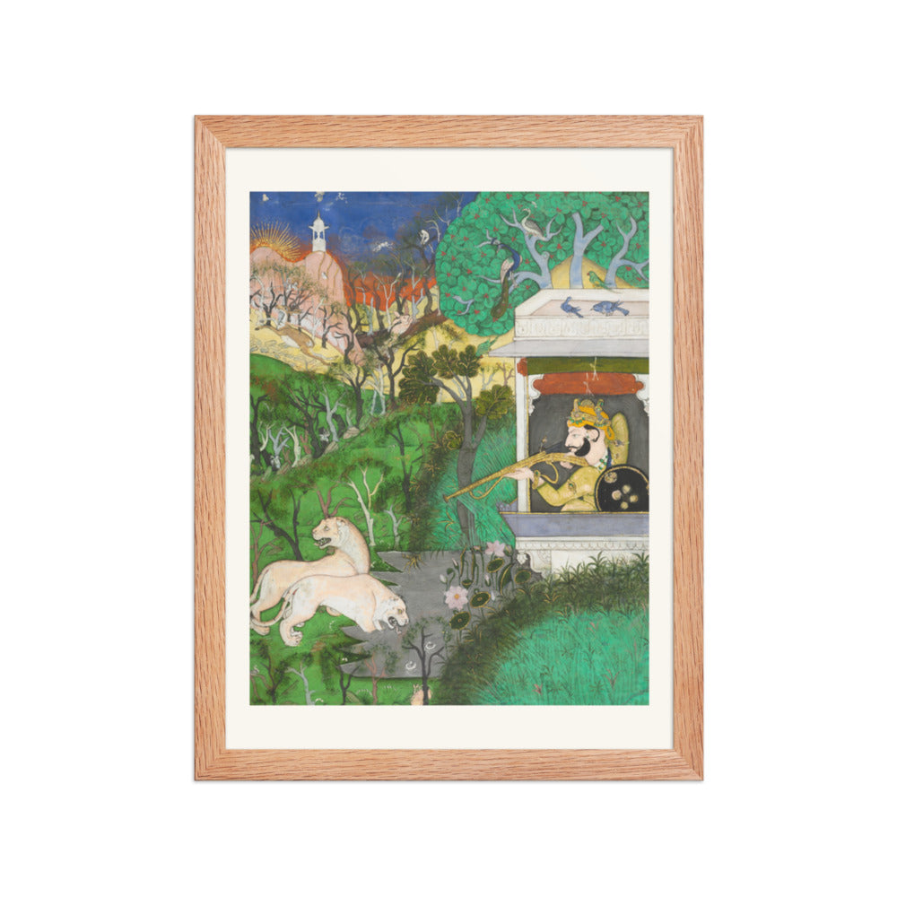 Maharaja Chattarsol of Kota Shooting Lions — Restored Rajput Wall Art — view 4