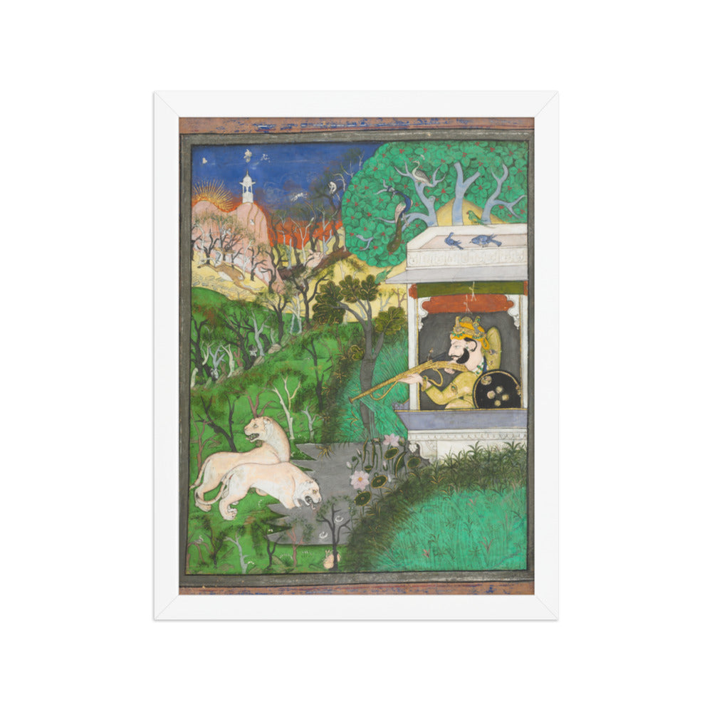 Maharaja Chattarsol of Kota Shooting Lions — Restored Rajput Wall Art — view 6