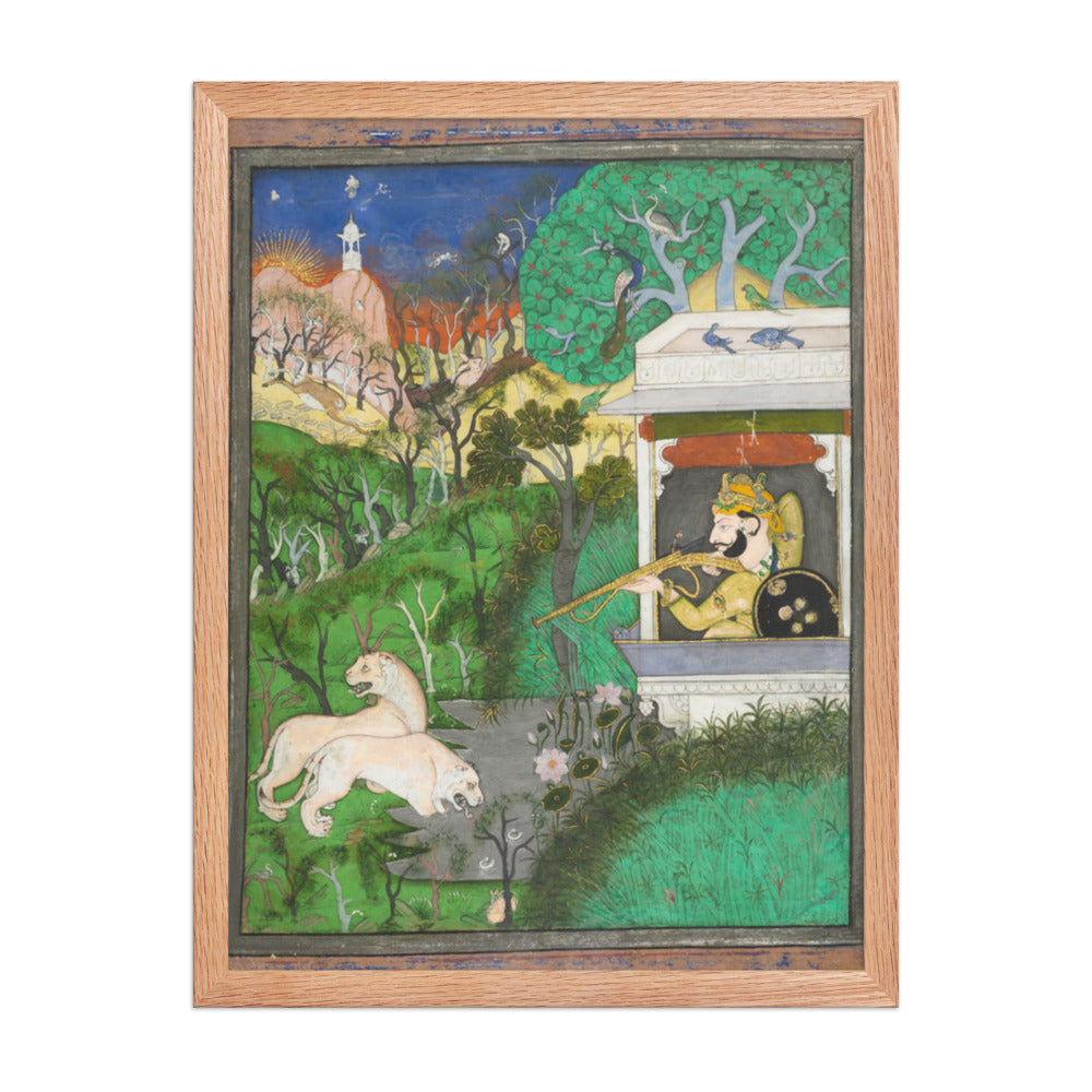 Maharaja Chattarsol of Kota Shooting Lions — Restored Rajput Wall Art — view 3