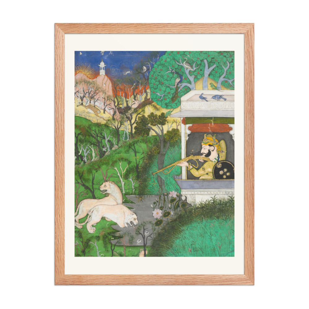 Maharaja Chattarsol of Kota Shooting Lions — Restored Rajput Wall Art — view 3