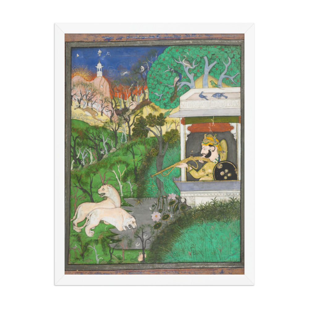 Maharaja Chattarsol of Kota Shooting Lions — Restored Rajput Wall Art — view 5