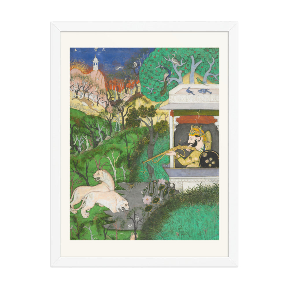 Maharaja Chattarsol of Kota Shooting Lions — Restored Rajput Wall Art — view 5
