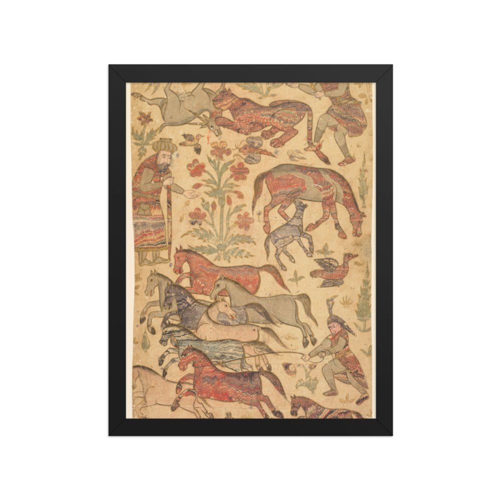 A marbled picture of Rustam catching Rakhsh — Restored Deccan Wall Art — view 2