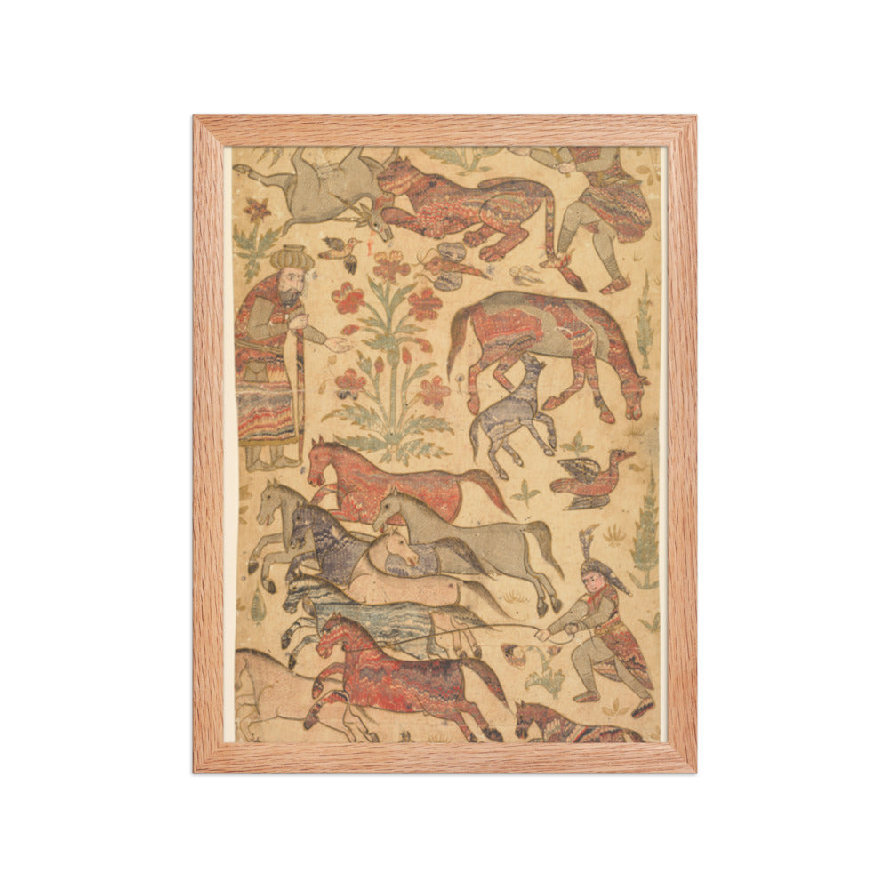A marbled picture of Rustam catching Rakhsh — Restored Deccan Wall Art — view 4