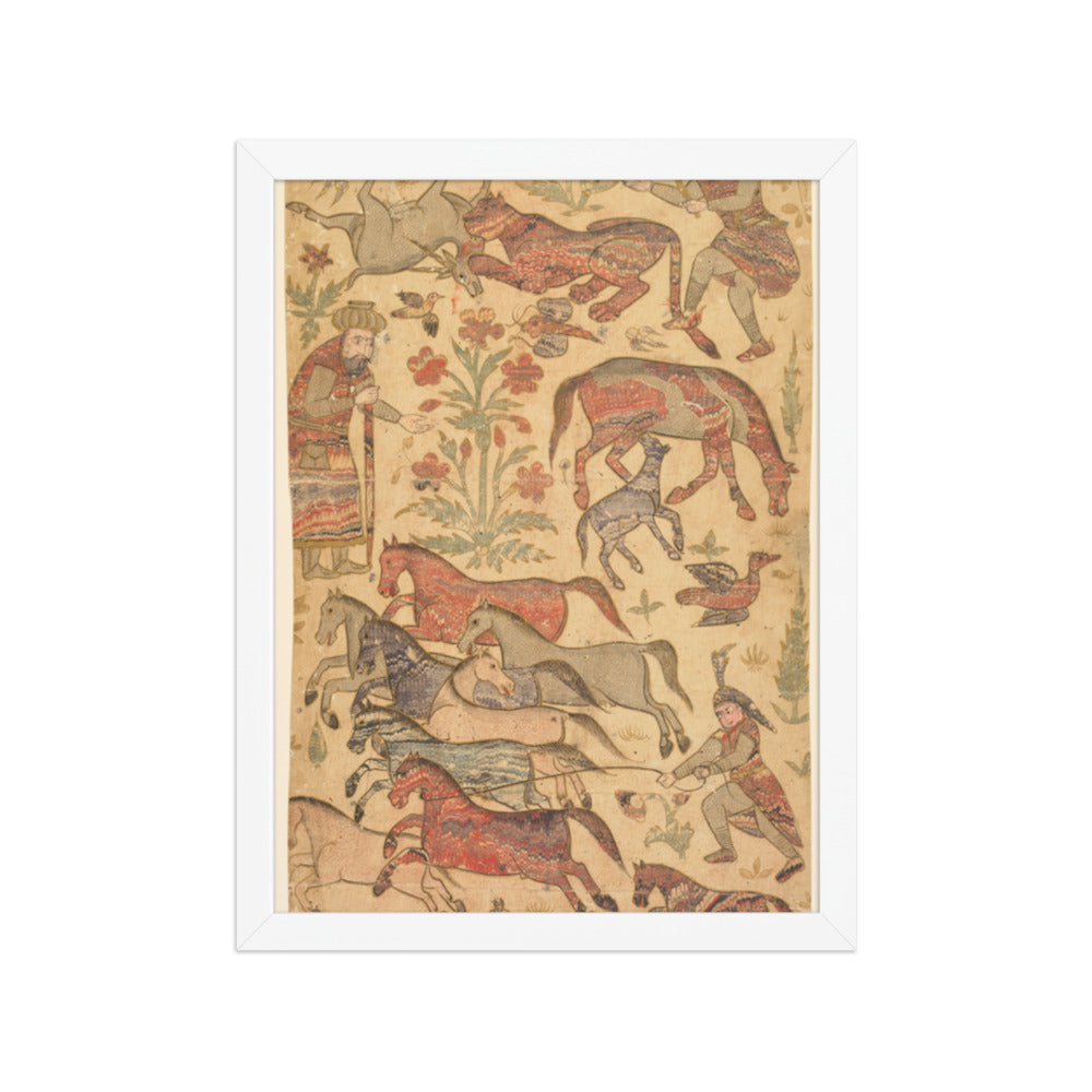 A marbled picture of Rustam catching Rakhsh — Restored Deccan Wall Art — view 6